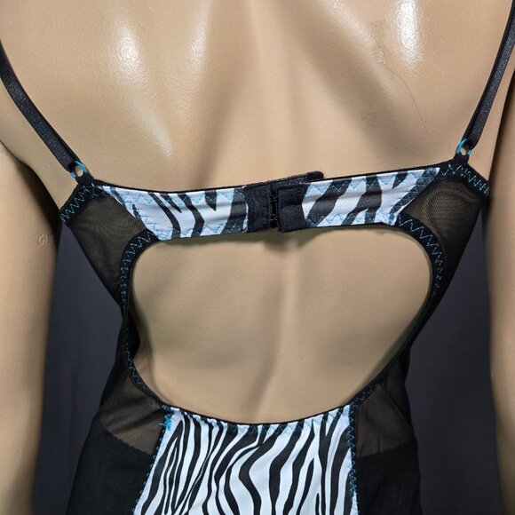 Y2K Zebra Print Lingerie slip Mini Dress With Garters 36C L Trashy Mcbling - Picture 8 of 11